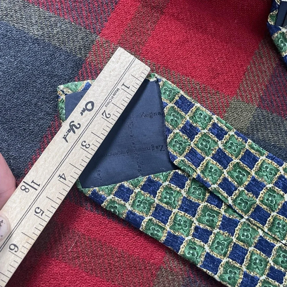 Ermenegildo Zegna Tie Mens One Size Blue Green Silk Jacquard Check Italy